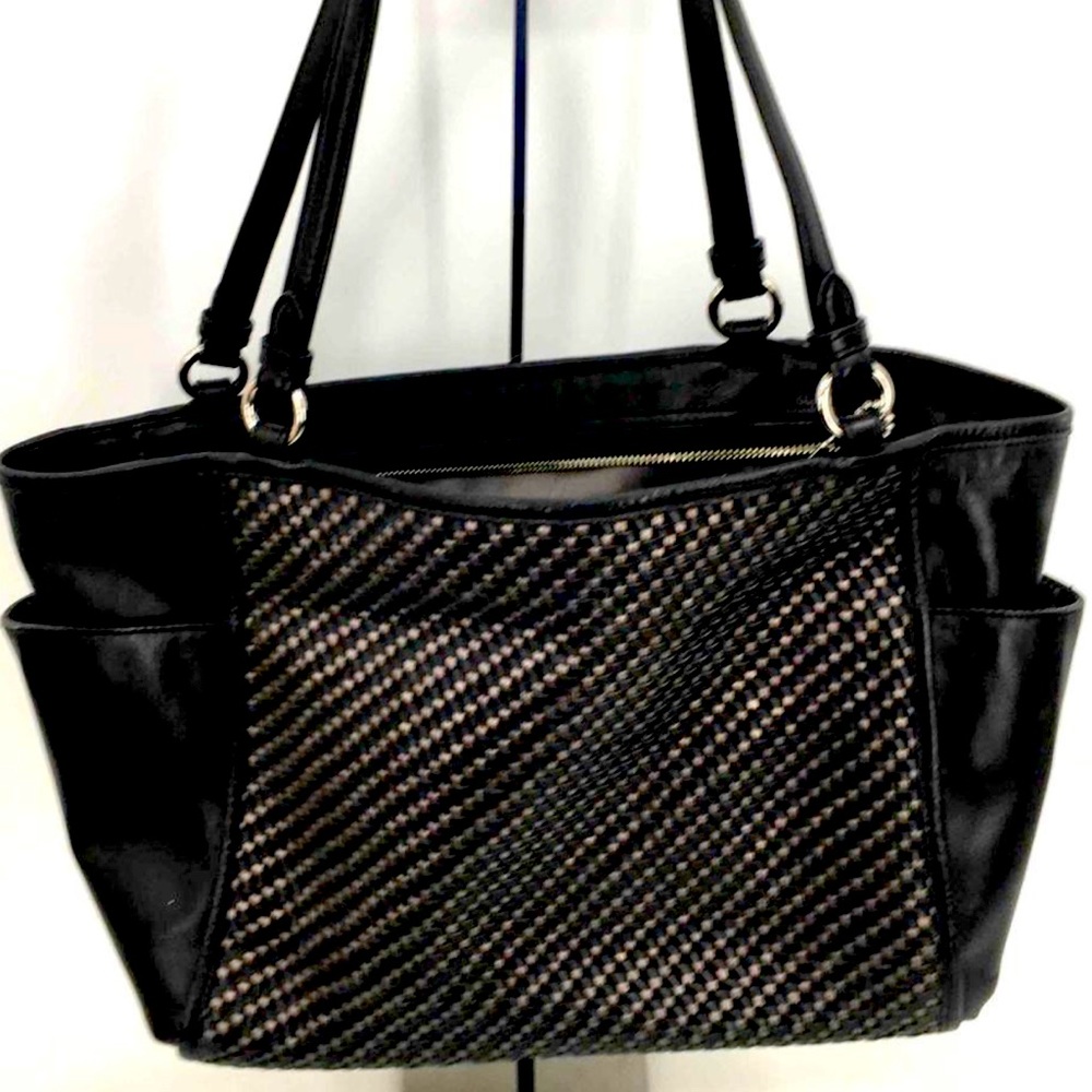 Coach Black Leather Tote Bag Woven Zip Top Retail $498